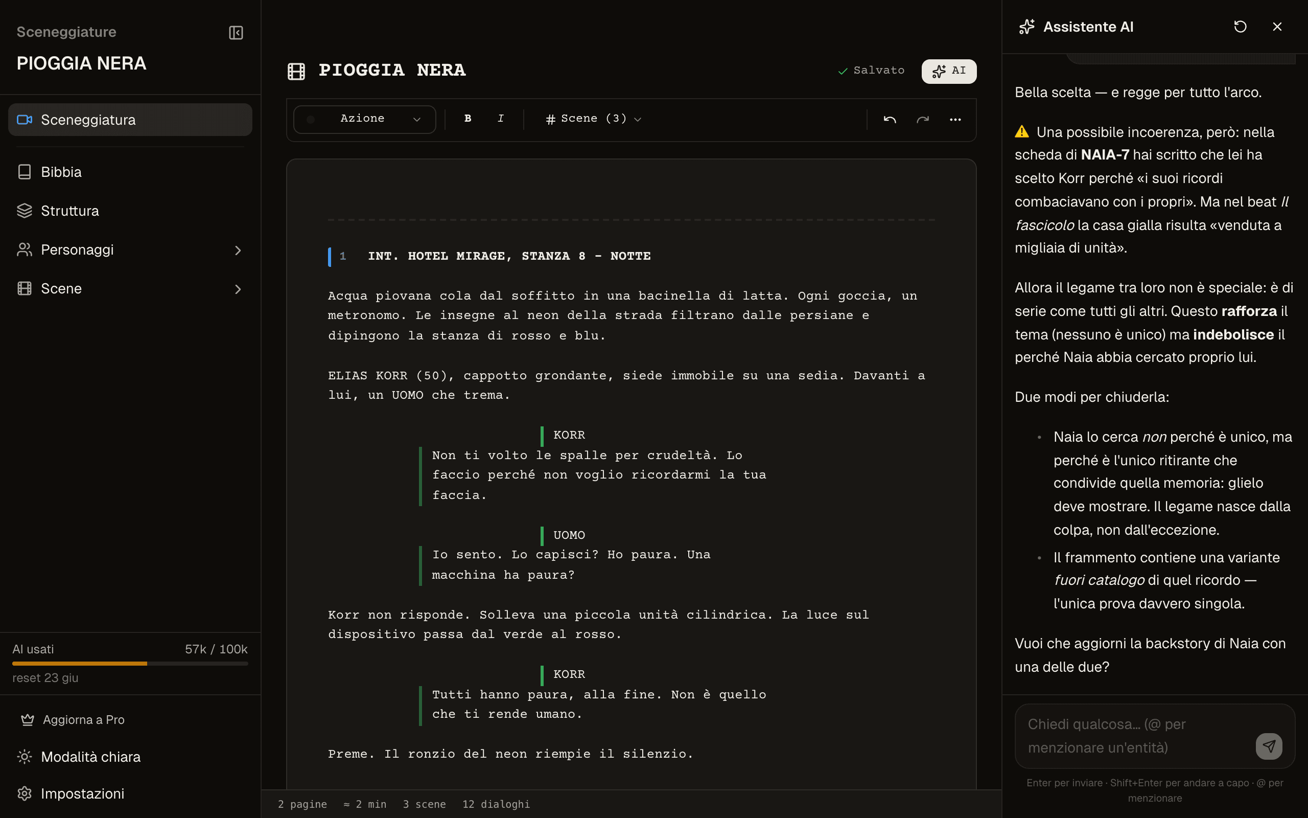 Cinequill: screenplay editor and AI dramaturg Copilot